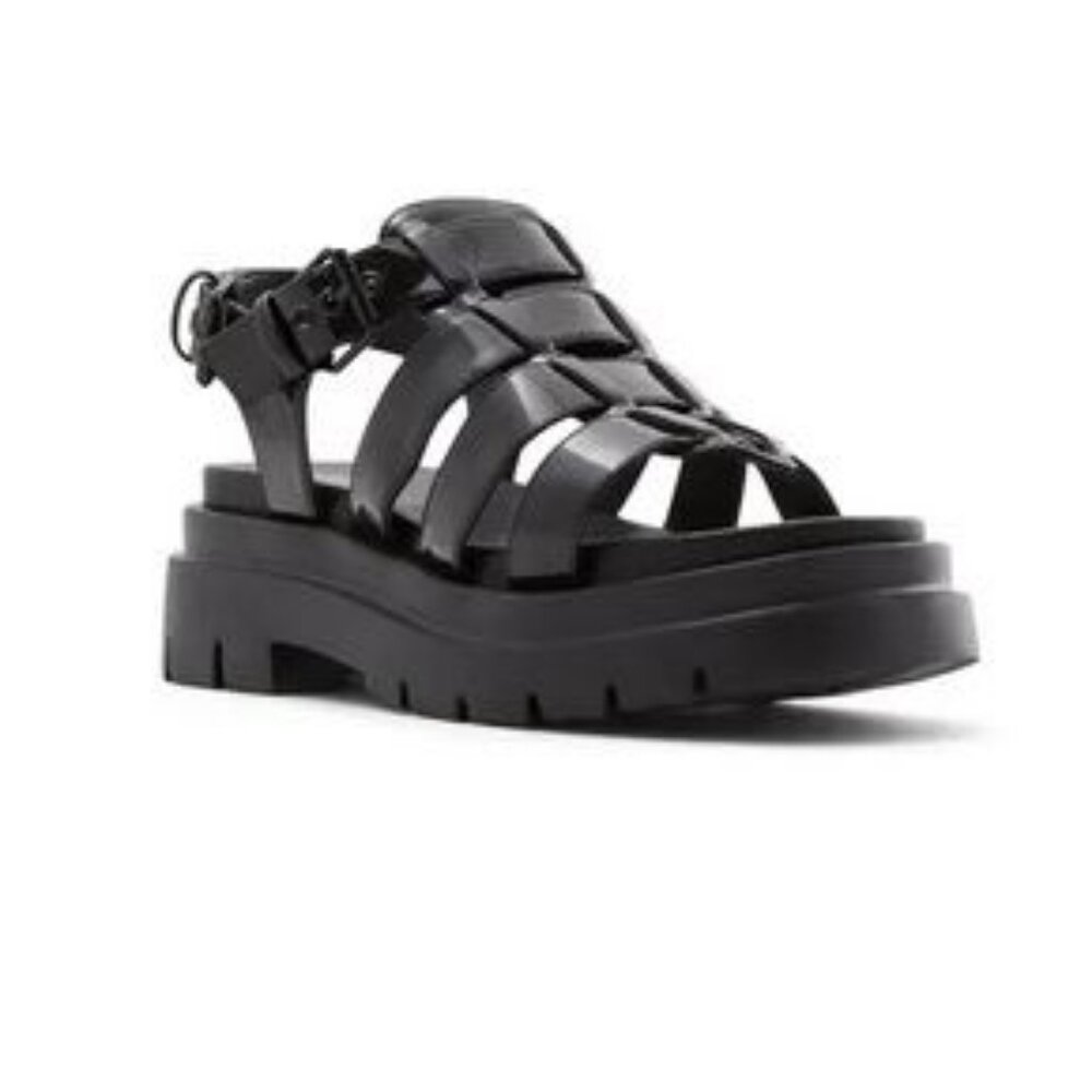 CALL IT SPRING Luanna Black Patent Lug Sole Sandal Size 9 NIB